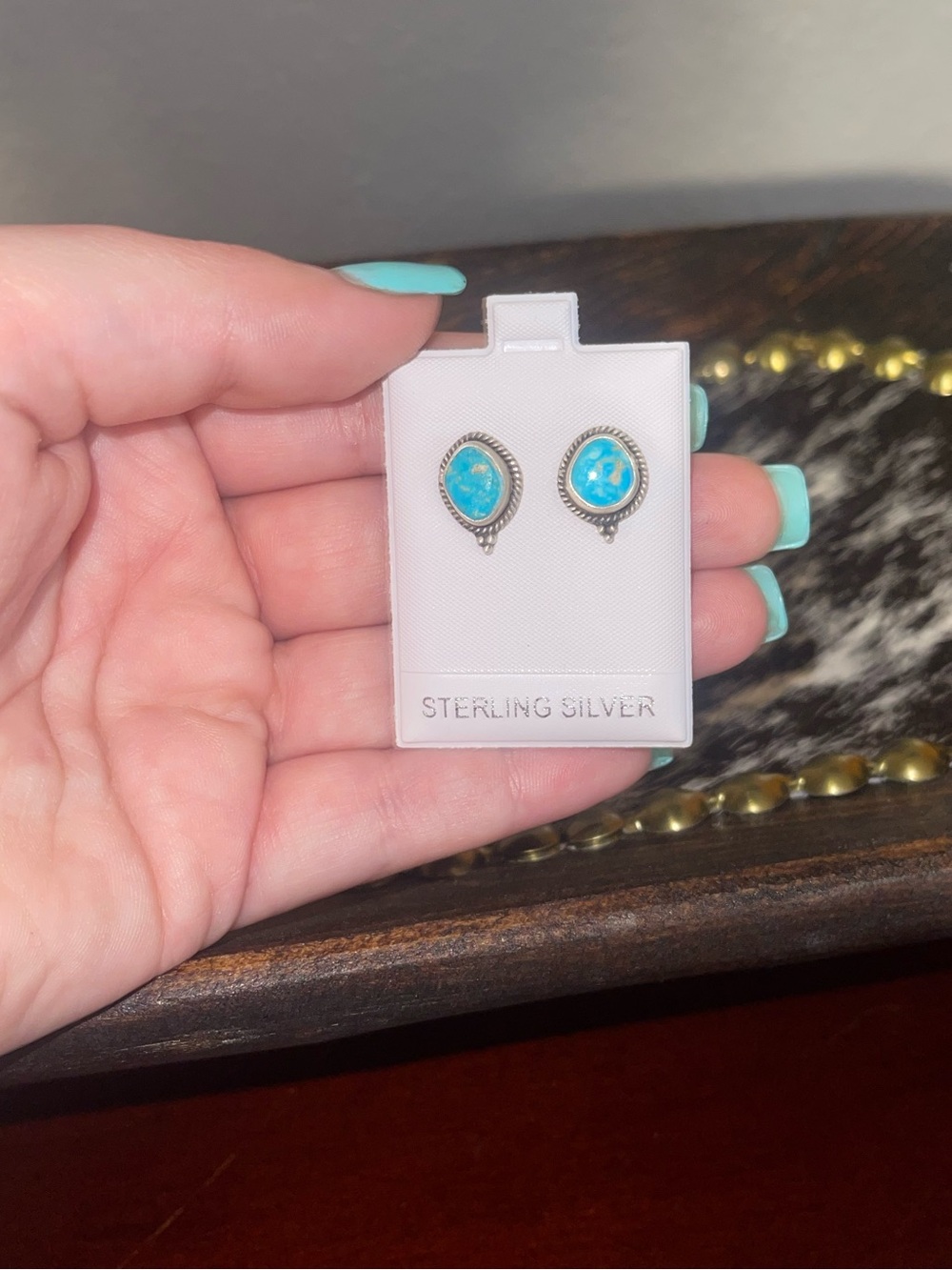 Sterling Silver White Water Turquoise Stud Earrings